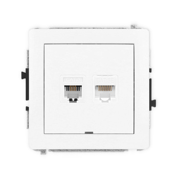 Mechanizm gniazda telefonicznego pojedynczego 1xRJ11 + komputerowego pojedynczego 1xRJ45, kat. 5e, 8-stykowy, beznarzędziowe, bez pola opisowego Karlik seria DECO 25DGTKBO kolor biały mat