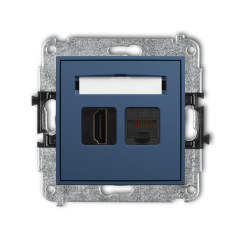 Mechanizm gniazda pojedynczego HDMI 2.0, 4K + gniazda komp. poj. 1xRJ45, kat. 5e, 8-stykowy Karlik seria MINI 64MGHK-45e kolor navy blue