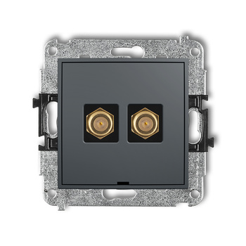 Mechanizm gniazda antenowego podwójnego typu F SAT pozłacany, bez pola opisowego Karlik seria MINI 28MGFBO-2.1 kolor grafitowy mat