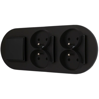 Włącznik pojedynczy i dwa gniazda podwójne z ramką okrągłą seria MINI kolor czarny mat