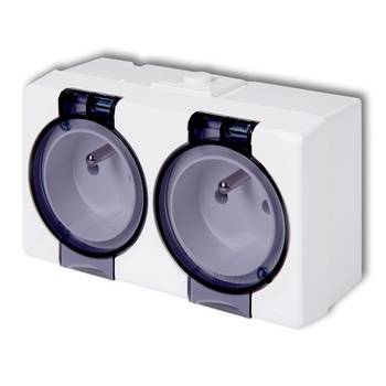 Gniazdo podwójne z uziemieniem 2x2P+Z klapka dymna Karlik seria SENIOR GHS-2nd kolor biały