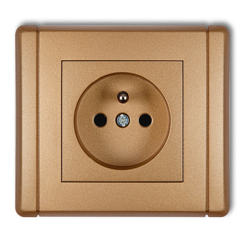 Gniazdo pojedyncze z uziemieniem 2P+Z z przesłonami torów Karlik seria FLEXI 8FGP-1zp kolor złoty metalik