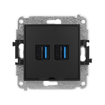 Mechanizm gniazda podwójnego 2xUSB A-A 3.0, bez pola opisowego Karlik seria ICON 12IGUSBBO-6 kolor czarny mat