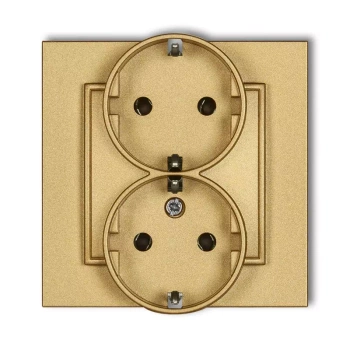 Gniazdo podwójne z uziemieniem SCHUKO 2x2P+Z bez przesłon torów prądowych Karlik seria MINI 29MGP-2s kolor złoty