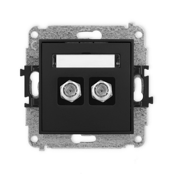 Mechanizm gniazda antenowego podwójnego typu F SAT niklowany Karlik seria ICON 12IGF-2 kolor czarny mat