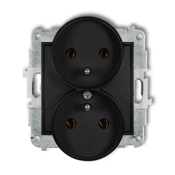 Mechanizm gniazda podwójnego do ramki z uziemieniem 2x2P+Z bez przesłon torów prądowych Karlik seria ICON 12IGPR-2z kolor czarny mat