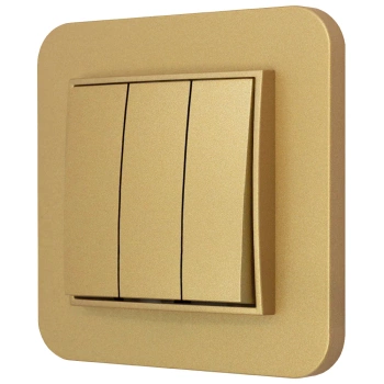 Włącznik potrójny z ramką zaokrągloną seria MINI kolor złoty