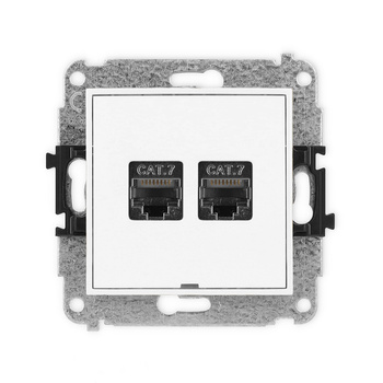Mechanizm gniazda komputerowego podwójnego 2xRJ45, kat. 7, ekranowany, 8-stykowy, bez pola opisowego Karlik seria ICON IGKBO-10 kolor biały