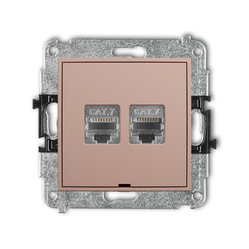 Mechanizm gniazda komputerowego podwójnego 2xRJ45, kat. 7, ekranowany, 8-stykowy, bez pola opisowego Karlik seria ICON 62IGKBO-10 kolor łososiowy