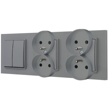 Włącznik podwójny i dwa gniazda podwójne z ramką prostą seria MINI kolor szary mat