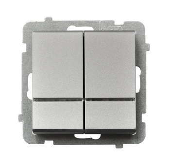 Łącznik dwugrupowy świecznikowy z podświetleniem niebieskim seria SONATA kolor Srebro mat symbol ŁP-2RS/m/38