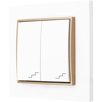 Włącznik schodowy podwójny z ramką kolor biały/złoty
