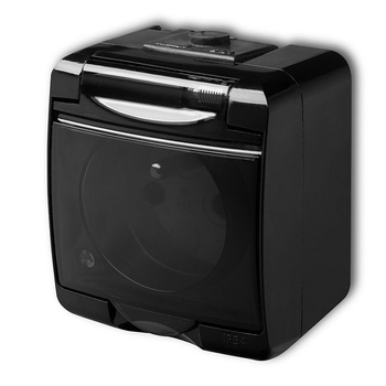 Gniazdo pojedyncze z uziemieniem 2P+Z klapka dymna; bez przesłon Karlik seria JUNIOR 12GHE-1d kolor czarny