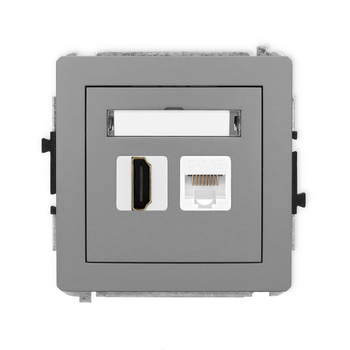 Mechanizm gniazda pojedynczego HDMI 2.0, 4K + gniazda komp. poj. 1xRJ45, kat. 5e, 8-stykowy Karlik seria DECO 27DGHK-45e kolor szary mat