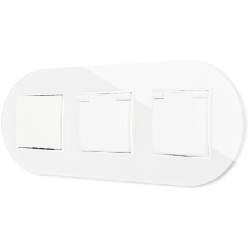 Włącznik pojedynczy i dwa gniazda hermetyczne z ramką okrągłą efekt szkła seria ICON kolor biały