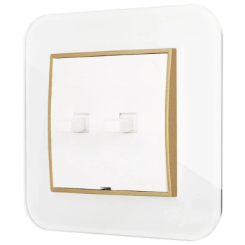 Włącznik podwójny w stylu USA ramka zaokrąglona efekt szkła seria ICON kolor biały/złoty
