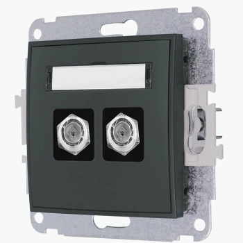 Mechanizm gniazda antenowego podwójnego typu F SAT niklowany Karlik seria MINI 28MGF-2 kolor grafitowy mat