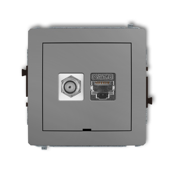 Mechanizm gniazda antenowego poj. typu F SAT + gniazda komp. poj. 1xRJ45, kat. 6 ekranowany, 8-stykowy, bez pola opisowego Karlik seria DECO 27DGFKBO-5 kolor szary mat