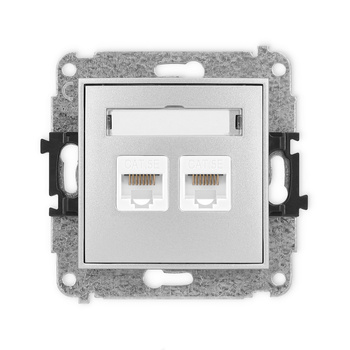 Mechanizm gniazda komputerowego podwójnego 2xRJ45, kat. 5e, 8-stykowy Karlik seria ICON 7IGK-2 kolor srebrny metalik