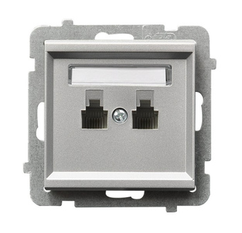 Gniazdo telefoniczne podwójne równoległe seria SONATA kolor Srebro mat symbol GPT-2RR/m/38