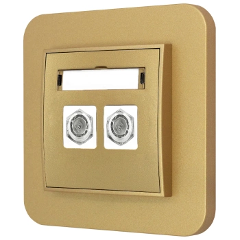 Gniazdo antenowe 2x z ramką zaokrągloną seria MINI kolor złoty