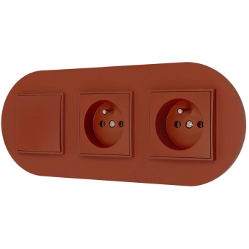 Włącznik pojedynczy i dwa gniazda pojedyncze z ramką okrągłą seria MINI kolor terakota