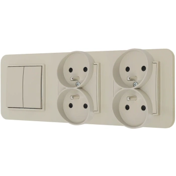 Włącznik podwójny i dwa gniazda podwójne z ramką zaokrągloną seria MINI kolor taupe