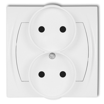 Gniazdo podwójne do ramki poziomej bez uziemienia 2x2P z przesłonami torów Karlik seria LOGO LGPR-2p kolor biały