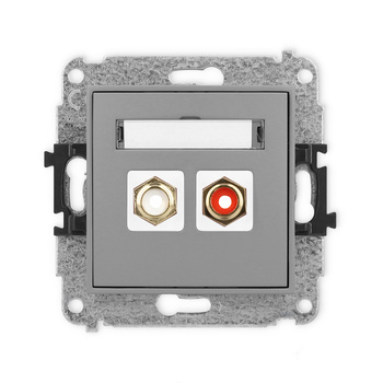 Mechanizm gniazda podwójnego RCA typu cinch - biały i czerwony, pozłacany Karlik seria ICON 27IGRCA-2 kolor szary mat