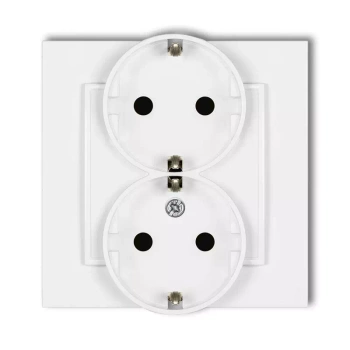 Gniazdo podwójne z uziemieniem SCHUKO 2x2P+Z z przesłonami torów Karlik seria MINI MGP-2sp kolor biały