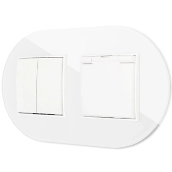 Włącznik podwójny z gniazdem hermetycznym z ramką okrągłą efekt szkła seria ICON kolor biały