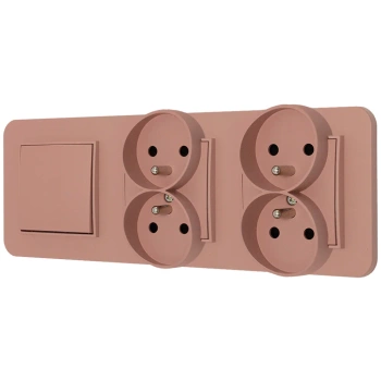 Włącznik pojedynczy i dwa gniazda podwójne z ramką zaokrągloną seria MINI kolor łososiowy