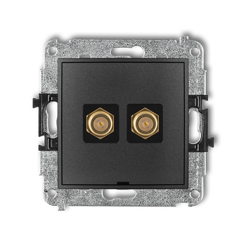 Mechanizm gniazda antenowego podwójnego typu F SAT pozłacany, bez pola opisowego Karlik seria MINI 11MGFBO-2.1 kolor grafitowy