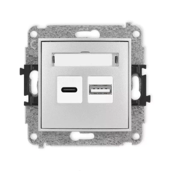 Mechanizm ładowarki USB podwójnej USB C + USB A, 20W max. Karlik seria MINI 7MCUSB-8 kolor srebrny metalik