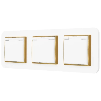 Trzy gniazda hermetyczne z ramką zaokrągloną seria MINI kolor biały złoty