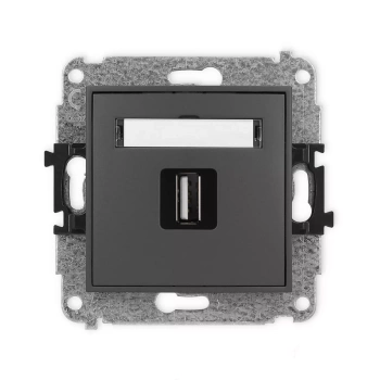 Mechanizm gniazda pojedynczego USB A-A 2.0 Karlik seria ICON 28IGUSB-1 kolor grafitowy mat