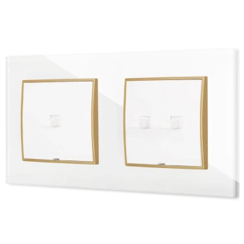 Włącznik pojedynczy i podwójny w stylu USA ramka kwadratowa efekt szkła seria ICON kolor biały/złoty
