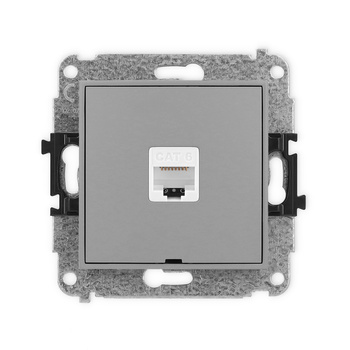 Mechanizm gniazda komputerowego pojedynczego 1xRJ45, kat. 6, 8-stykowy, bez pola opisowego Karlik seria ICON 27IGKBO-3 kolor szary mat