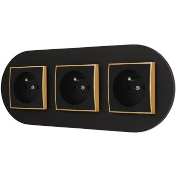 Trzy gniazda pojedyncze z ramką okrągłą seria MINI kolor czarny złoty