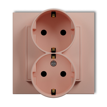 Gniazdo podwójne z uziemieniem SCHUKO 2x2P+Z z przesłonami torów Karlik seria MINI 62MGP-2sp kolor łososiowy
