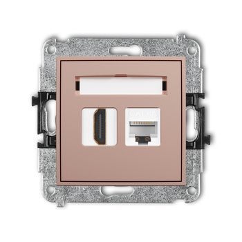 Mechanizm gniazda pojedynczego HDMI 2.1, 8K + gniazda komp. poj. 1xRJ45, kat. 6A, 8-stykowy Karlik seria ICON 62IGHK-86A kolor łososiowy