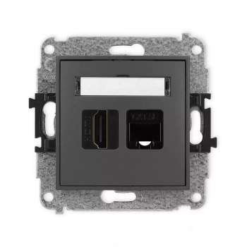 Mechanizm gniazda pojedynczego HDMI 2.0, 4K + gniazda komp. poj. 1xRJ45, kat. 5e, 8-stykowy Karlik seria ICON 28IGHK-45e kolor grafitowy mat