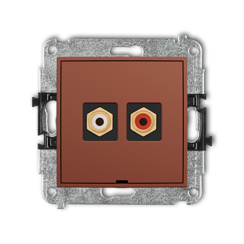 Mechanizm gniazda podwójnego RCA, bez pola opisowego typu cinch - biały i czerwony, pozłacany Karlik seria MINI 63MGRCABO-2 kolor terakota