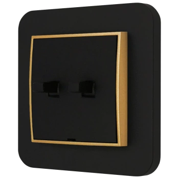 Włącznik podwójny w stylu USA ramka zaokrąglona seria Mini kolor czarny mat/złoty