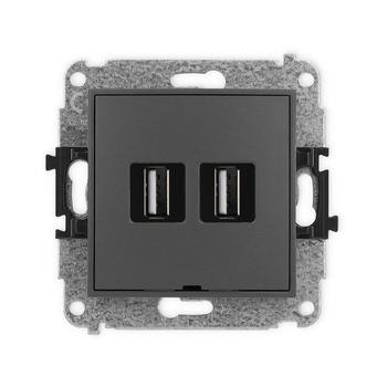 Mechanizm gniazda podwójnego 2xUSB A-A 2.0, bez pola opisowego Karlik seria ICON 28IGUSBBO-2 kolor grafitowy mat