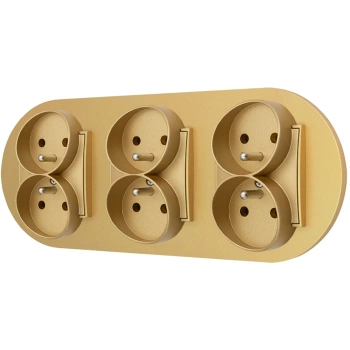 Trzy gniazda podwójne z ramką okrągłą seria MINI kolor złoty