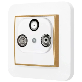 Gniazdo rtv-sat z ramką zaokrągloną seria MINI kolor biały mat/złoty