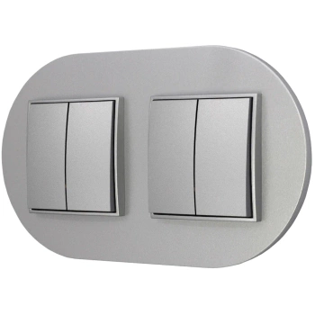 Dwa włączniki podwójne z ramką okrągłą seria MINI kolor srebrny