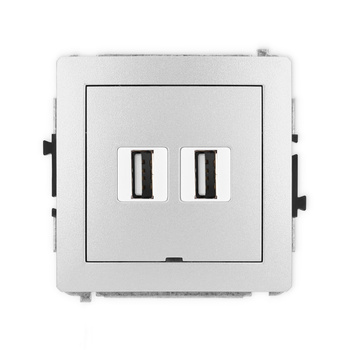Mechanizm gniazda podwójnego 2xUSB A-A 2.0, bez pola opisowego Karlik seria DECO 7DGUSBBO-2 kolor srebrny metalik