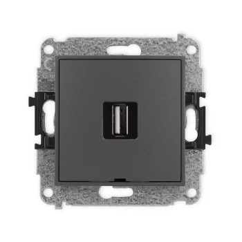 Mechanizm gniazda pojedynczego USB A-A 2.0, bez pola opisowego Karlik seria ICON 28IGUSBBO-1 kolor grafitowy mat